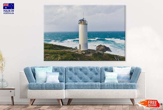 Lighthouse Cliffs with Stormy Sea View Photograph Print 100% Australian Made