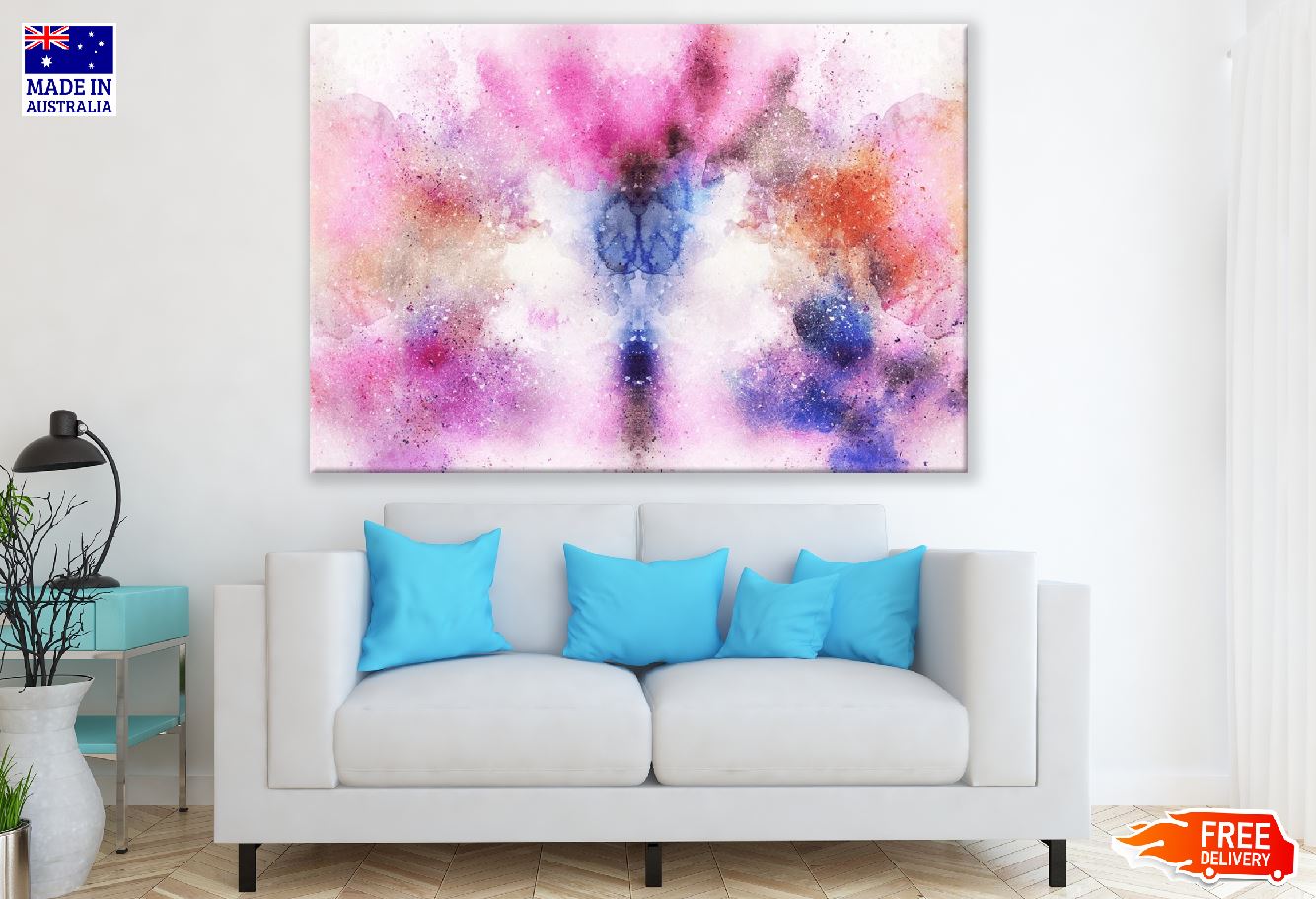 Pink Blue & Orange Abstract Design Print 100% Australian Made