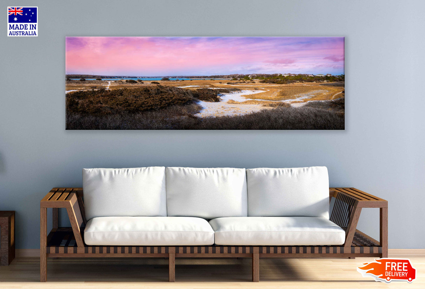 Panoramic Canvas Winter Field & Marsh Scenery View High Quality 100% Australian Made Wall Canvas Print Ready to Hang