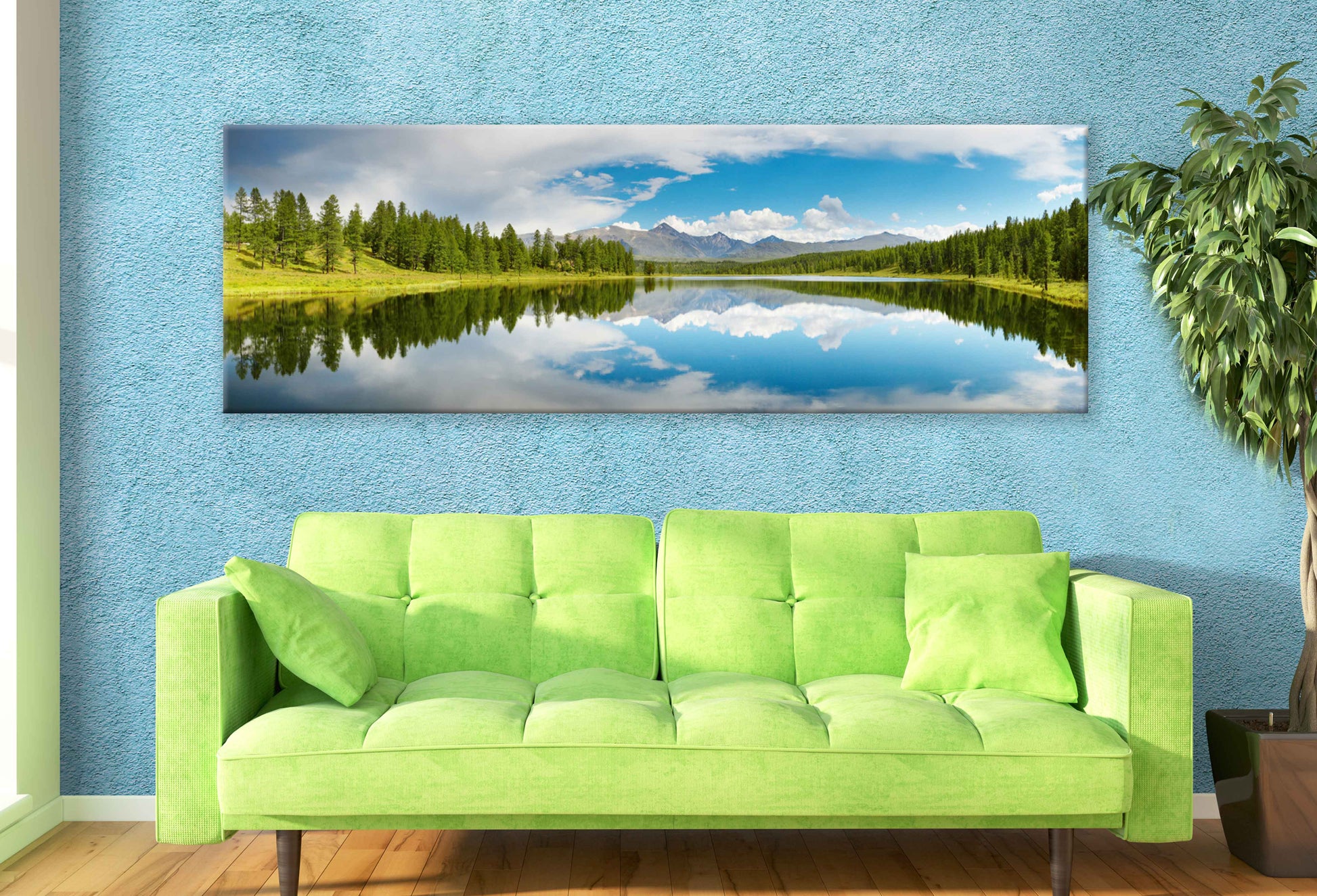 Panoramic Canvas Forest & Sky on Lake View Photograph High Quality 100% Australian Made Wall Canvas Print Ready to Hang