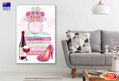 Perfume Bottle, Wine, Shoes & Fashion Books Watercolor Painting Print 100% Australian Made