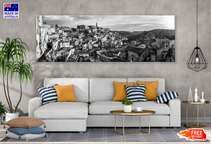 Panoramic Canvas Matera Town B&W View Photograph High Quality 100% Australian Made Wall Canvas Print Ready to Hang