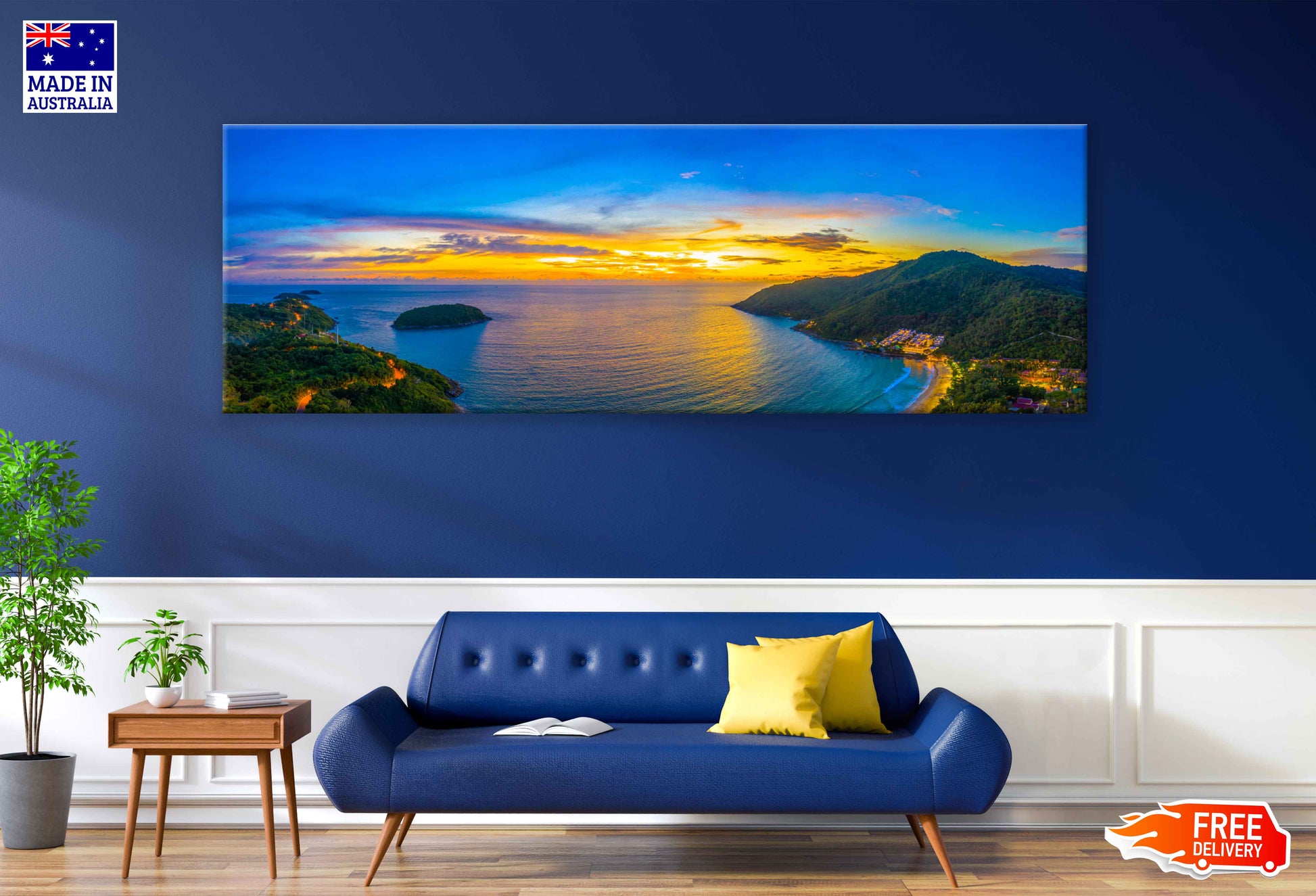 Panoramic Canvas Nai Harn Sea Sunset View Photograph High Quality 100% Australian Made Wall Canvas Print Ready to Hang