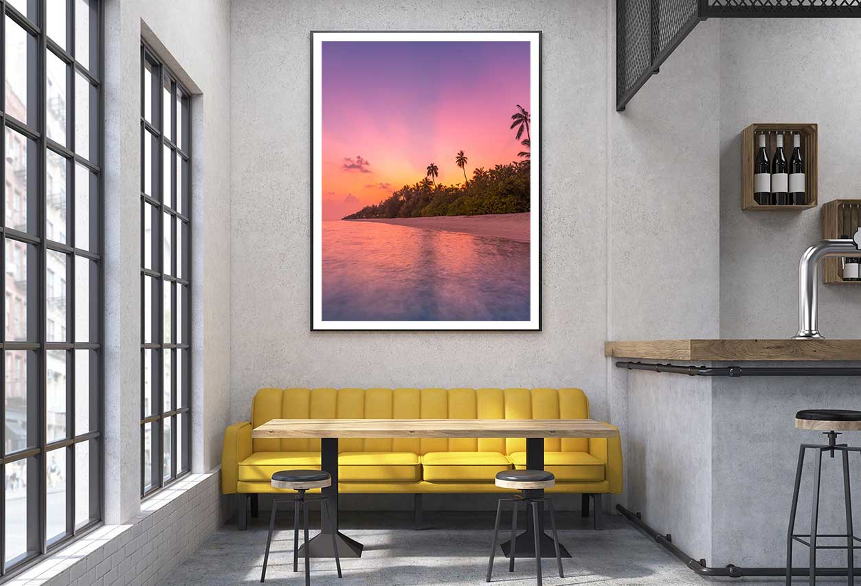 Calm Sea with Orange Sunset View Photograph Home Decor Premium Quality Poster Print Choose Your Sizes