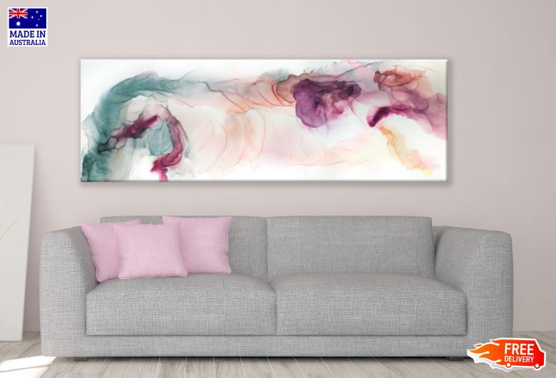 Panoramic Canvas Pink & Green Colorful Abstract Design High Quality 100% Australian Made Wall Canvas Print Ready to Hang