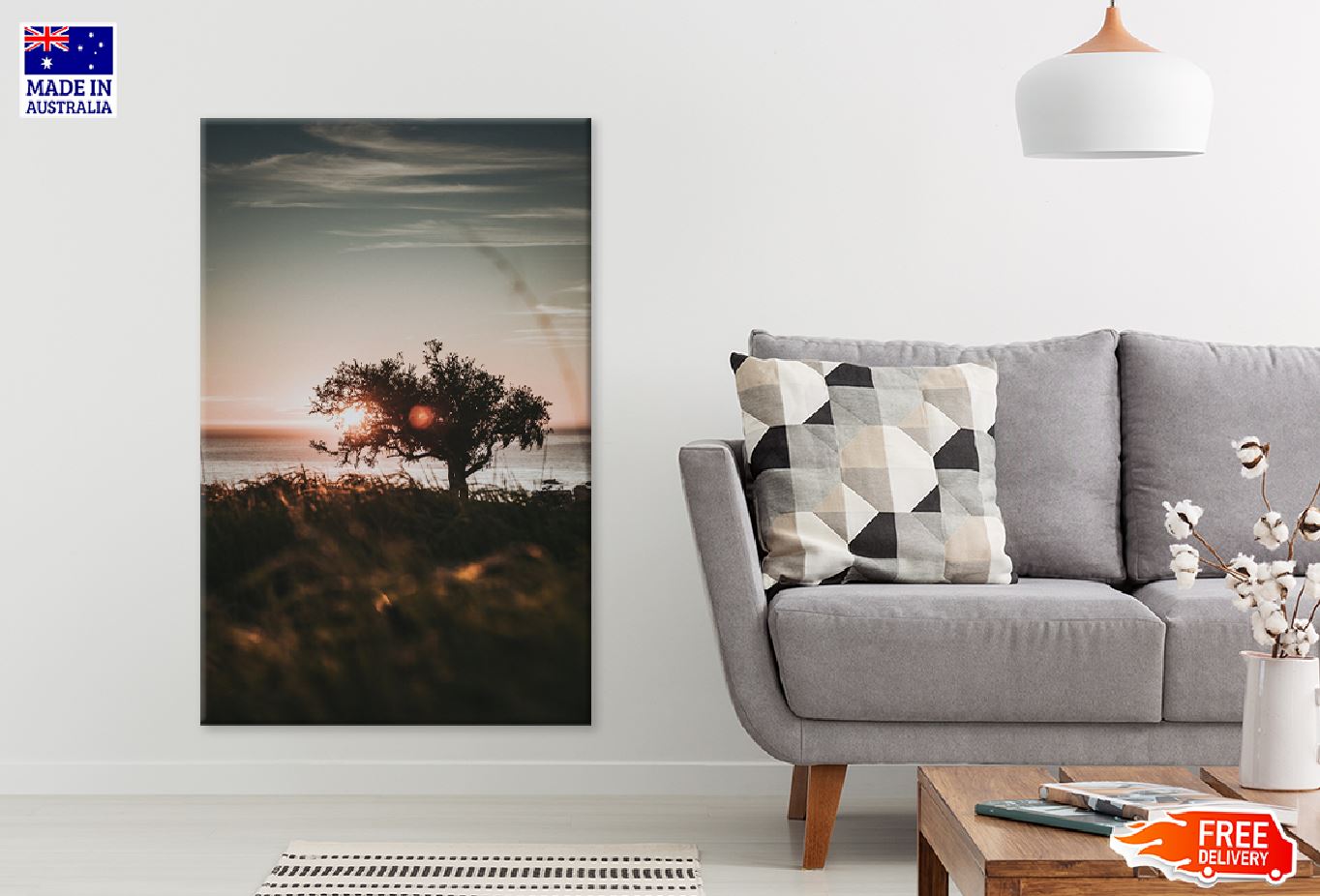 Tree Shore During Sunset Scenery View Photograph Print 100% Australian Made