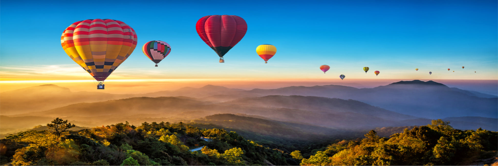 Panoramic Canvas Mountains & Hot Air Balloons Scenery Photograph High Quality 100% Australian made wall Canvas Print ready to hang