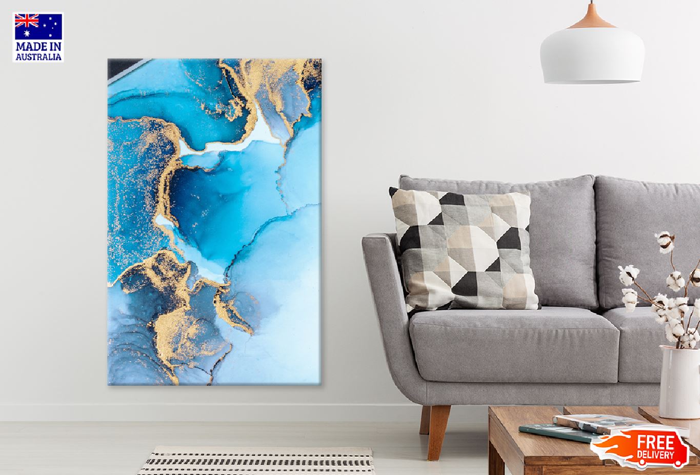 Blue & Gold Marble Abstract Design Print 100% Australian Made