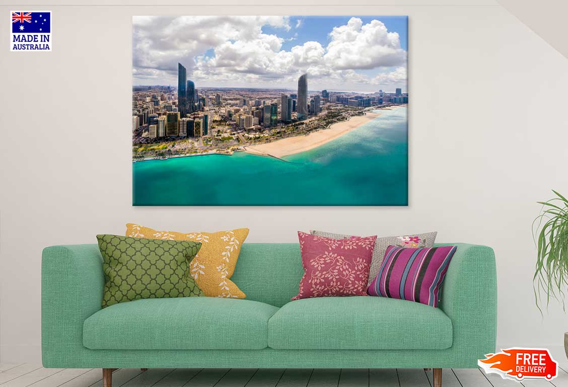 Aerial View Abu Dhabi City & Sea Photograph Print 100% Australian Made
