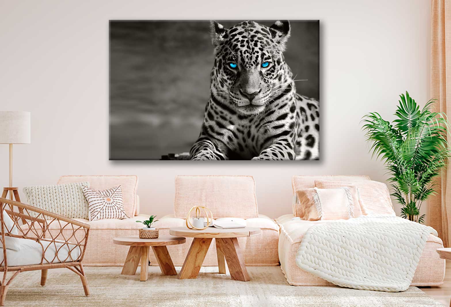 Bella Home B&W Tiger With Blue Eyes Print Canvas Ready to hang