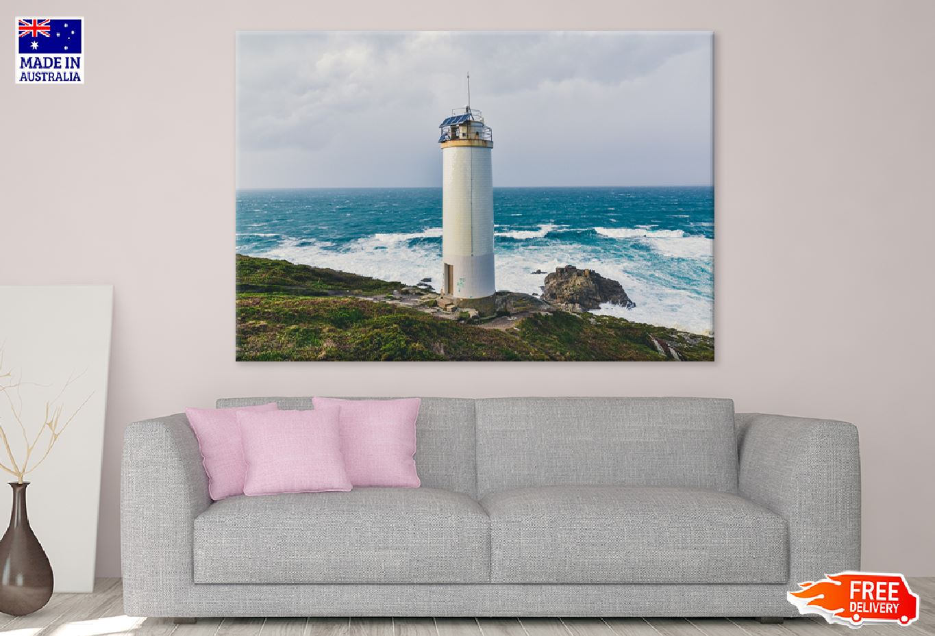 Lighthouse Cliffs with Stormy Sea View Photograph Print 100% Australian Made