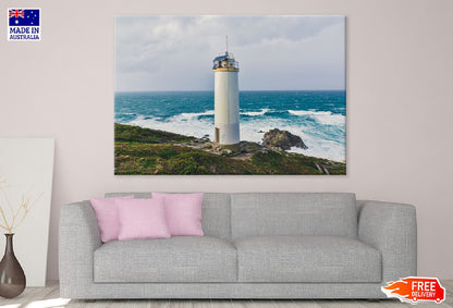Lighthouse Cliffs with Stormy Sea View Photograph Print 100% Australian Made