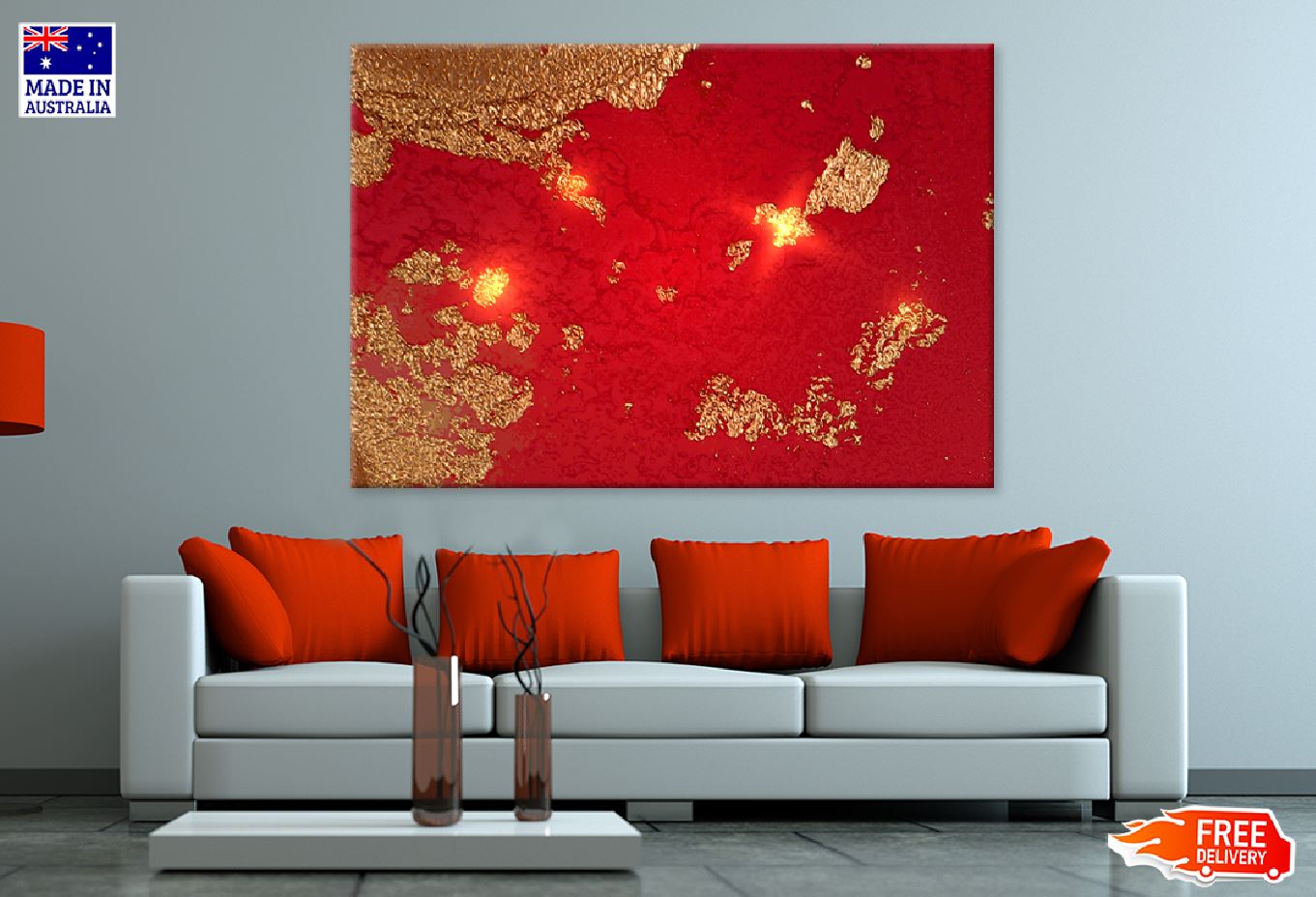 Dark Red & Gold Abstract Design Print 100% Australian Made