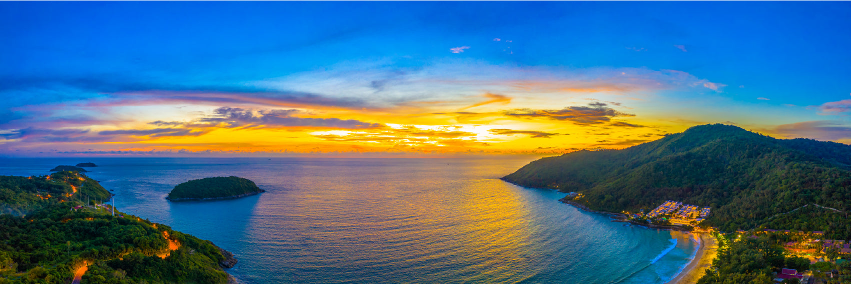 Panoramic Canvas Nai Harn Sea Sunset View Photograph High Quality 100% Australian Made Wall Canvas Print Ready to Hang