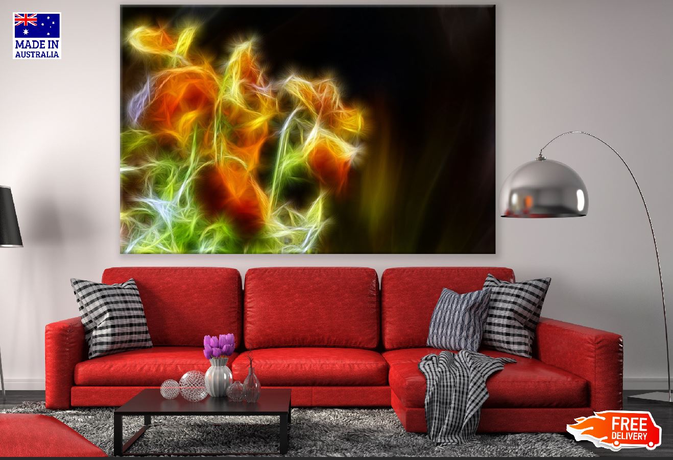 Orange Gold & Green Digital Abstract Design Print 100% Australian Made