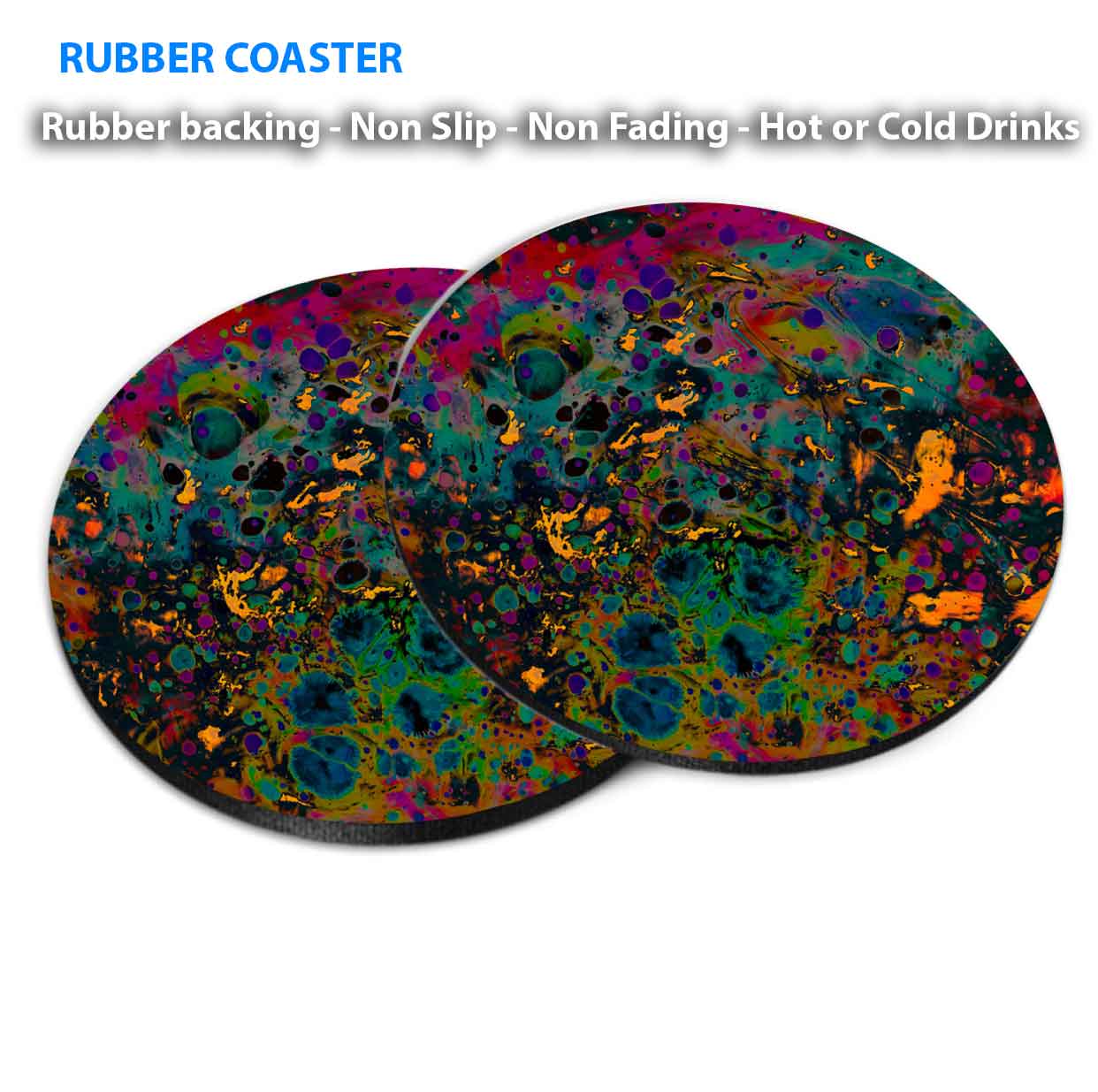 Colorful Watercolor Abstract Coasters Wood & Rubber - Set of 6 Coasters