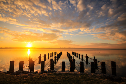Wooden Pier On Sea Sunset View Print 100% Australian Made