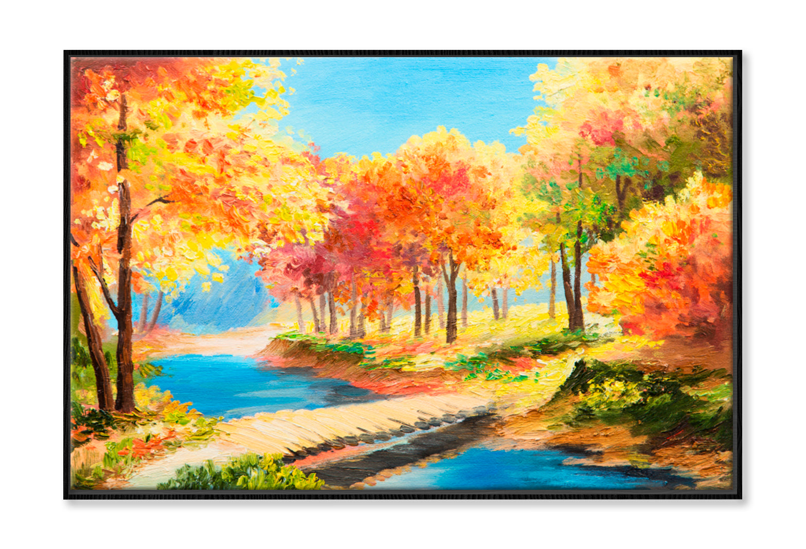 Colorful Autumn Forest Oil Painting Wall Art Limited Edition High Quality Print Canvas Box Framed Black