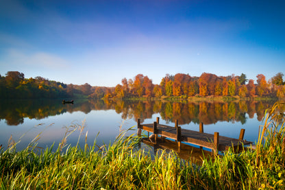 Boat on Autumn English Lake View Photograph Home Decor Premium Quality Poster Print Choose Your Sizes