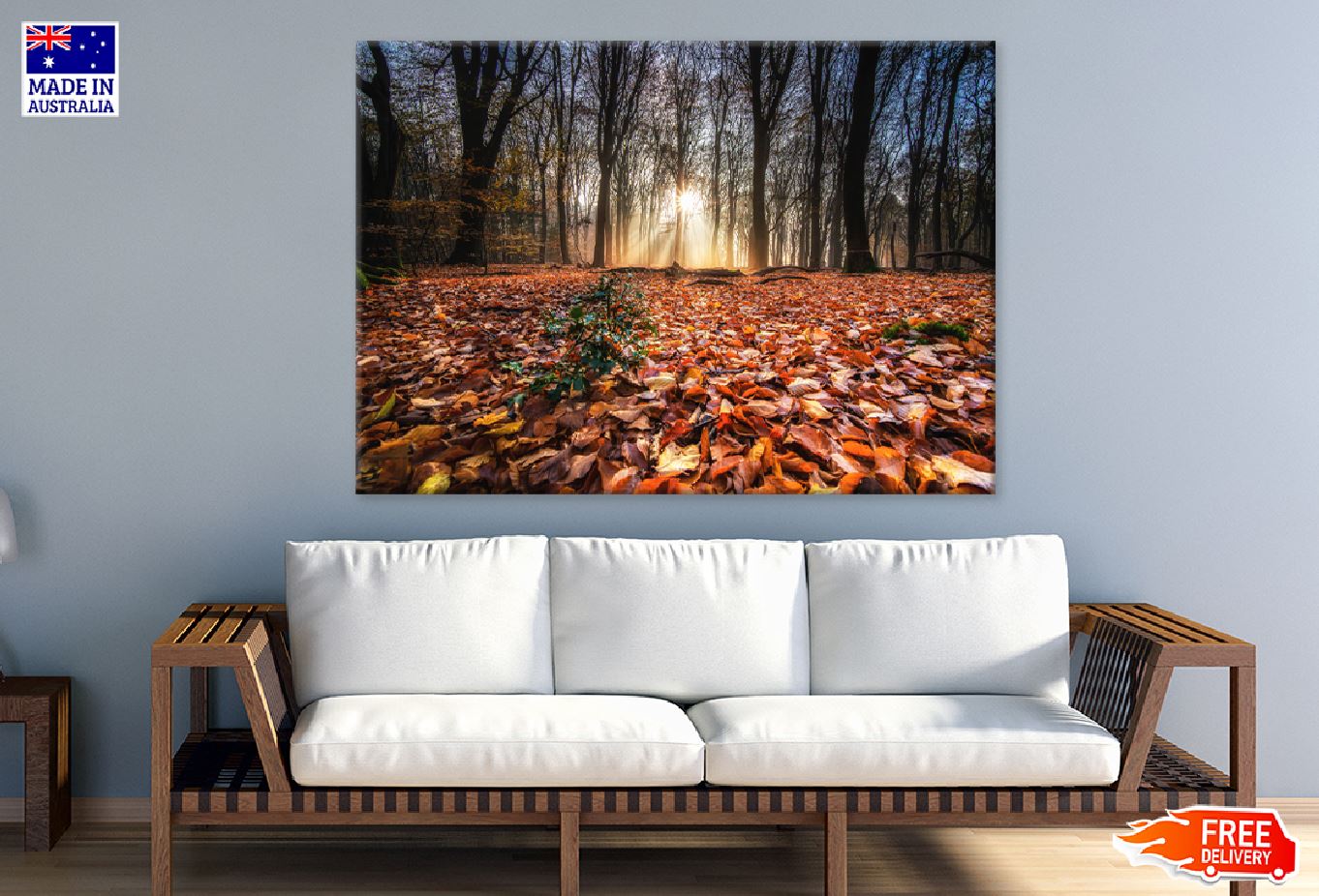 Red Autumn Leaves Forest View Photograph Print 100% Australian Made