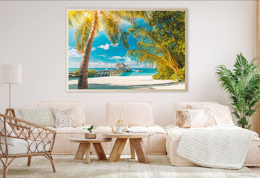 Palm Trees on Sunny Seashore View Photograph Home Decor Premium Quality Poster Print Choose Your Sizes
