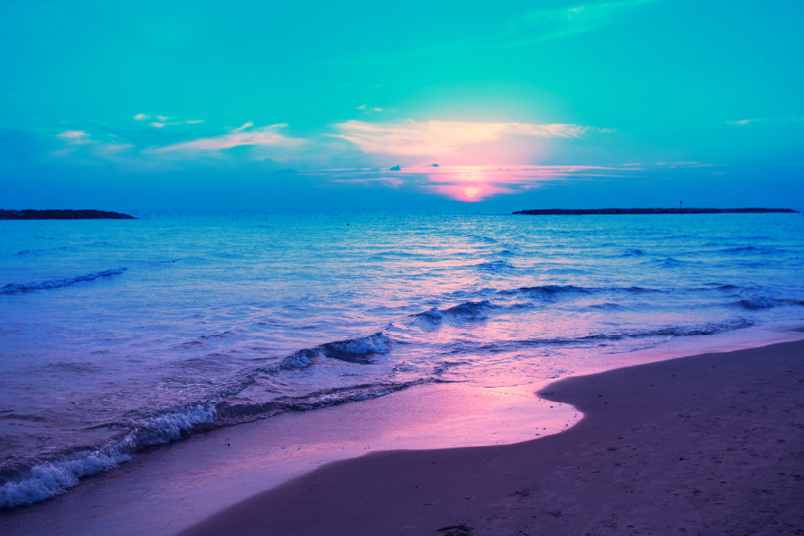 Blue Pink Sunrise on Beach View Photograph Home Decor Premium Quality Poster Print Choose Your Sizes