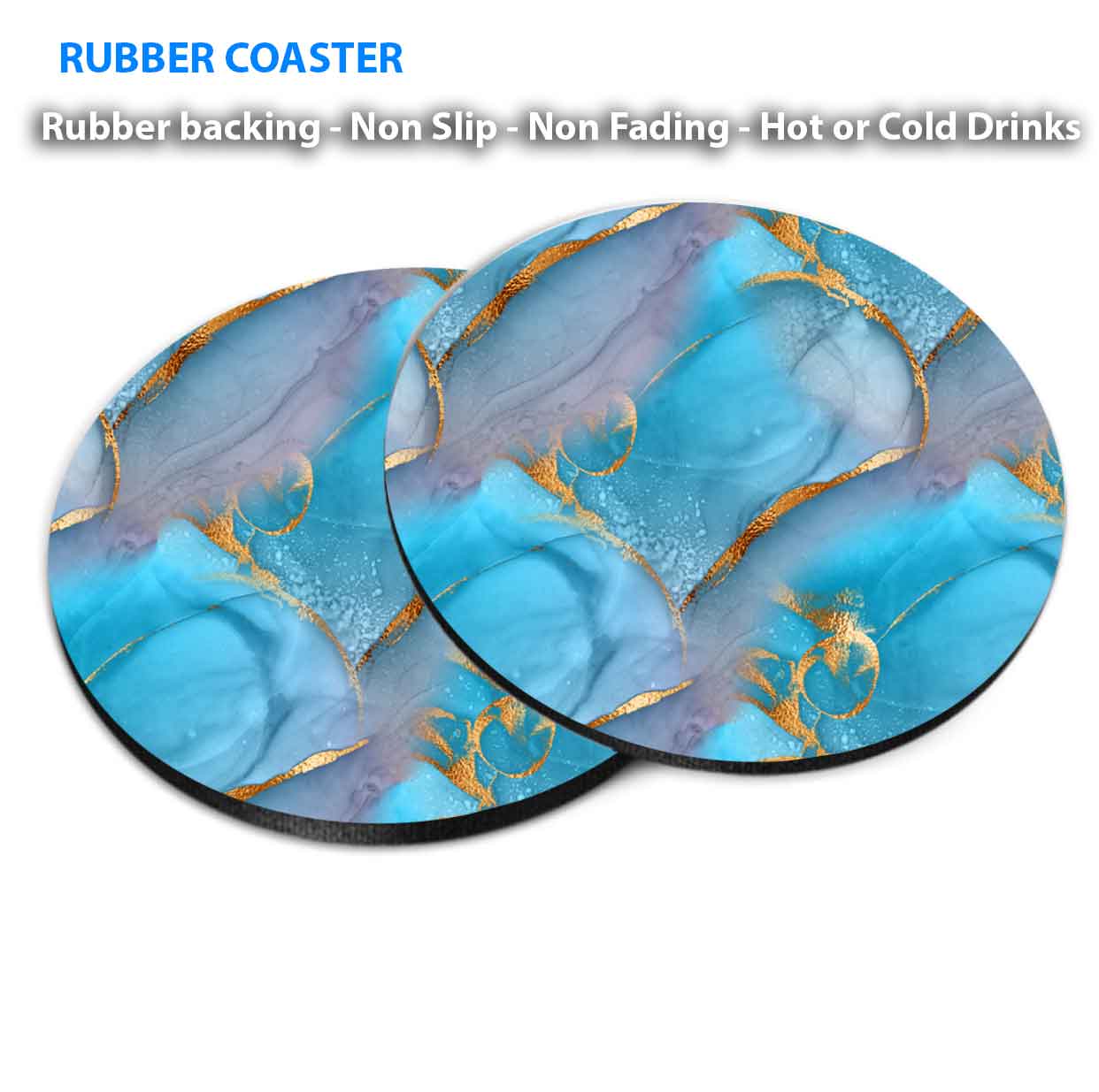 Blue & Purple Abstract Coasters Wood & Rubber - Set of 6 Coasters