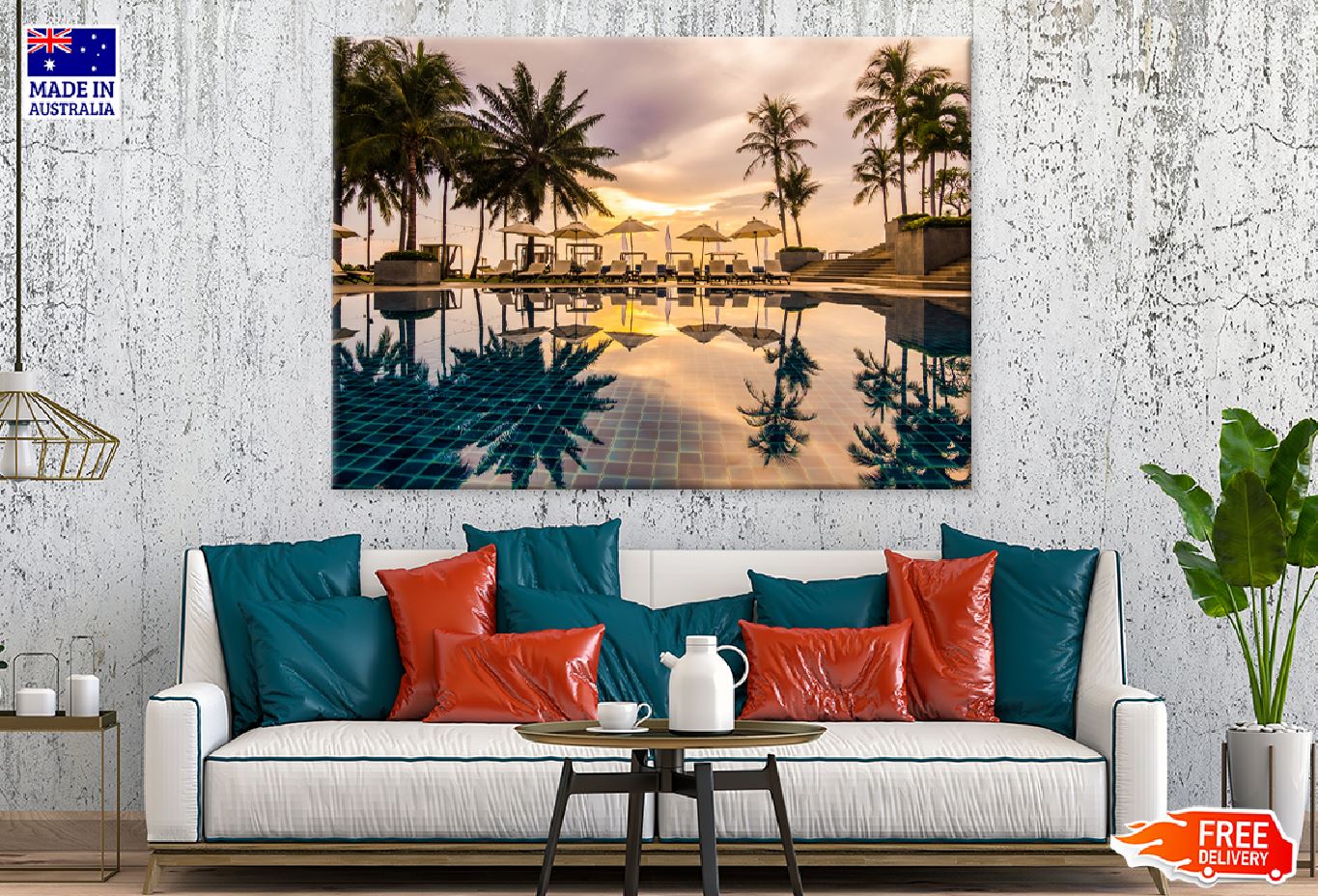 Palm Trees on Resort Sunset View Photograph Print 100% Australian Made