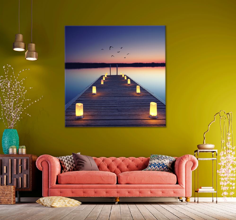 Square Canvas Wooden Jetty at Beach Sunset View Photograph High Quality Print 100% Australian Made