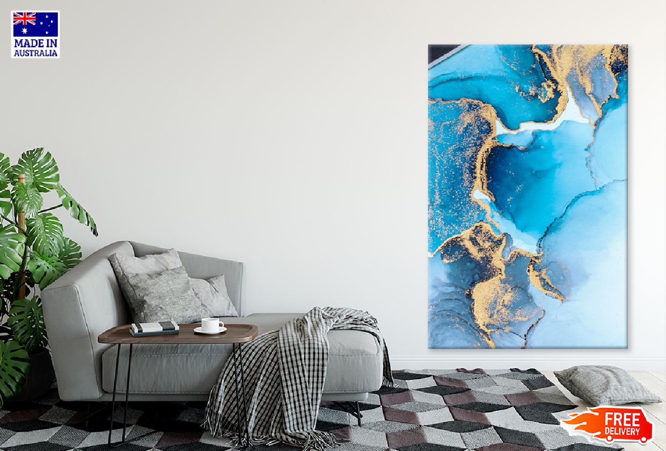 Blue & Gold Marble Abstract Design Print 100% Australian Made