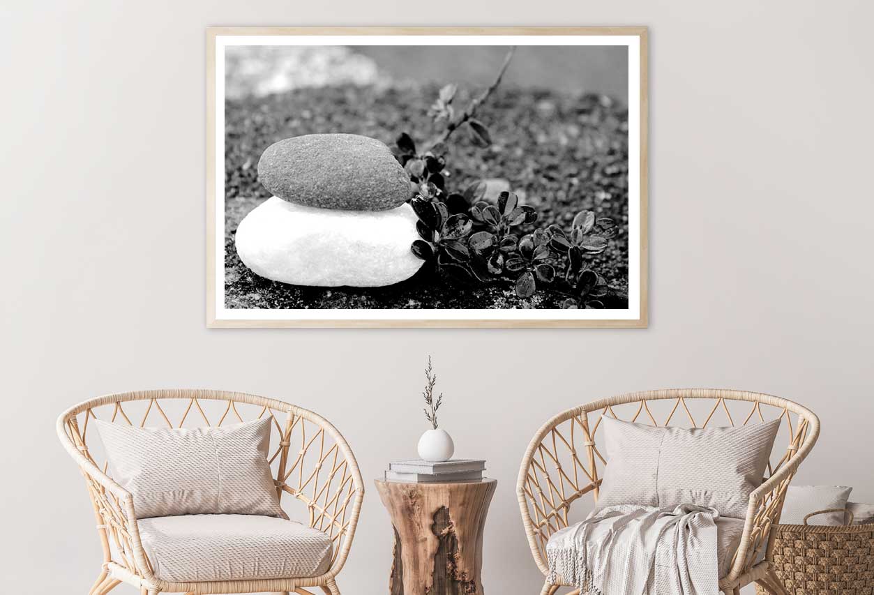 White Stones & Black Flowers B&W View Photograph Home Decor Premium Quality Poster Print Choose Your Sizes