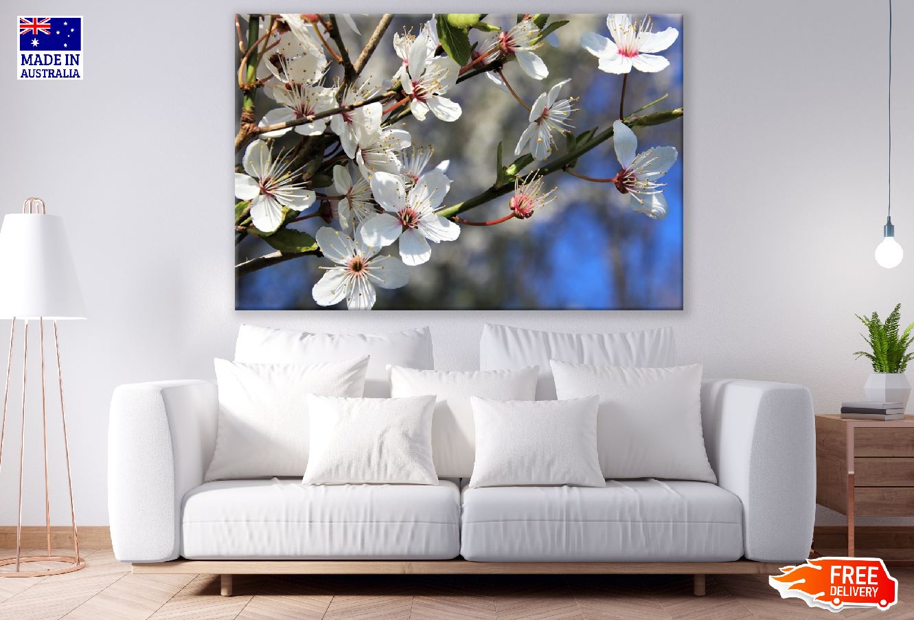 White Cherry Blossom Flowers with Branches Photograph Print 100% Australian Made