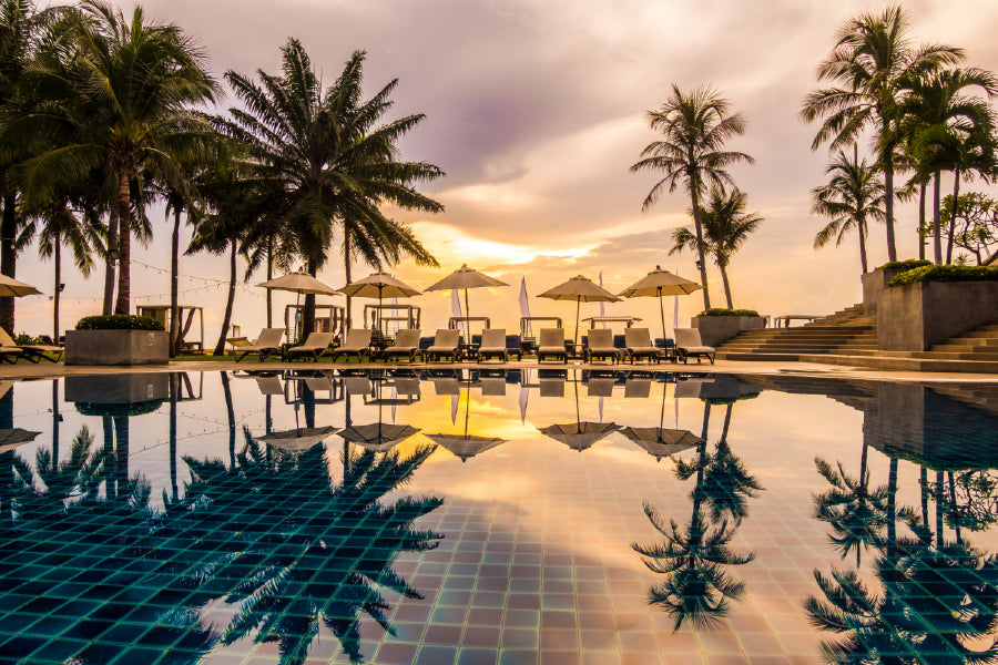 Palm Trees on Resort Sunset View Photograph Print 100% Australian Made