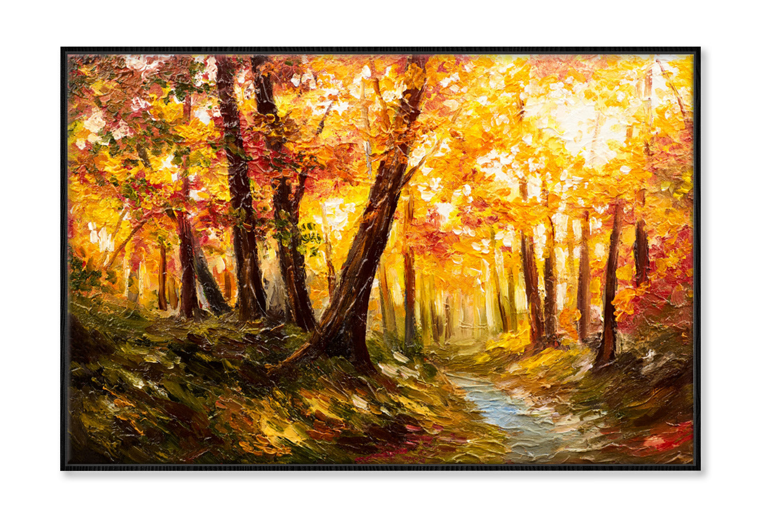 Autumn Trees & Pathway Scenery Painting Wall Art Limited Edition High Quality Print Canvas Box Framed Black