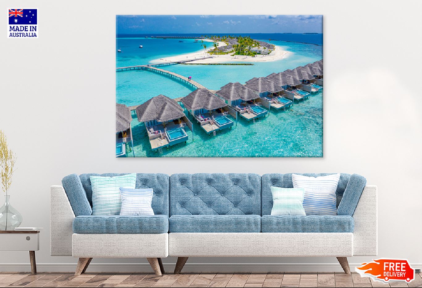 Maldives Sea Resort & Pier Aerial View Photograph Print 100% Australian Made