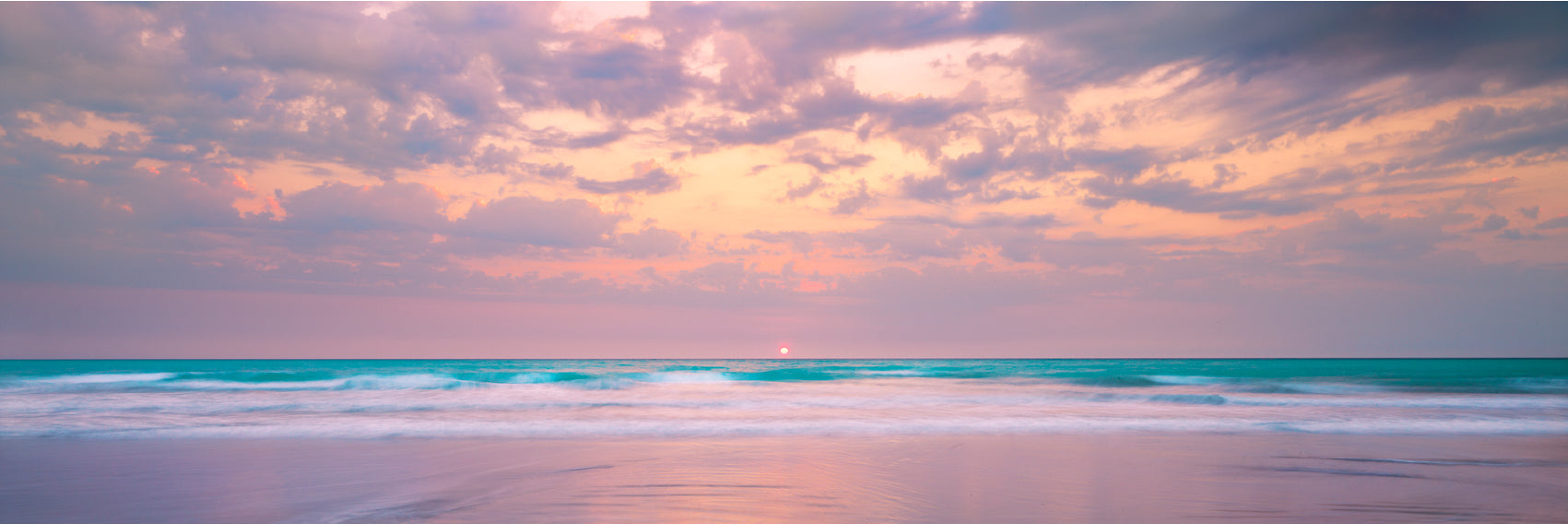 Panoramic Canvas Pink Sea & Sky View Photograph High Quality 100% Australian Made Wall Canvas Print Ready to Hang