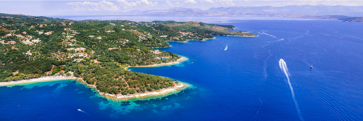 Panoramic Canvas Corfu Island Aerial View Photograph High Quality 100% Australian Made Wall Canvas Print Ready to Hang