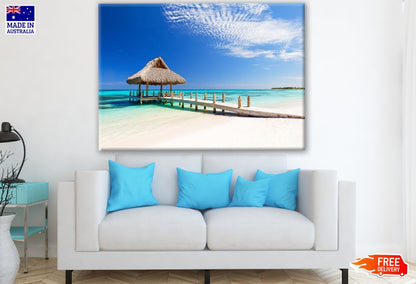 Hut on Wooden Pier Over Beach Photograph Print 100% Australian Made