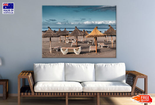 Beach with Sun Shade View Photograph Print 100% Australian Made