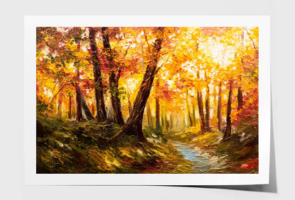 Autumn Trees & Pathway Scenery Painting Wall Art Limited Edition High Quality Print Unframed Roll Canvas None