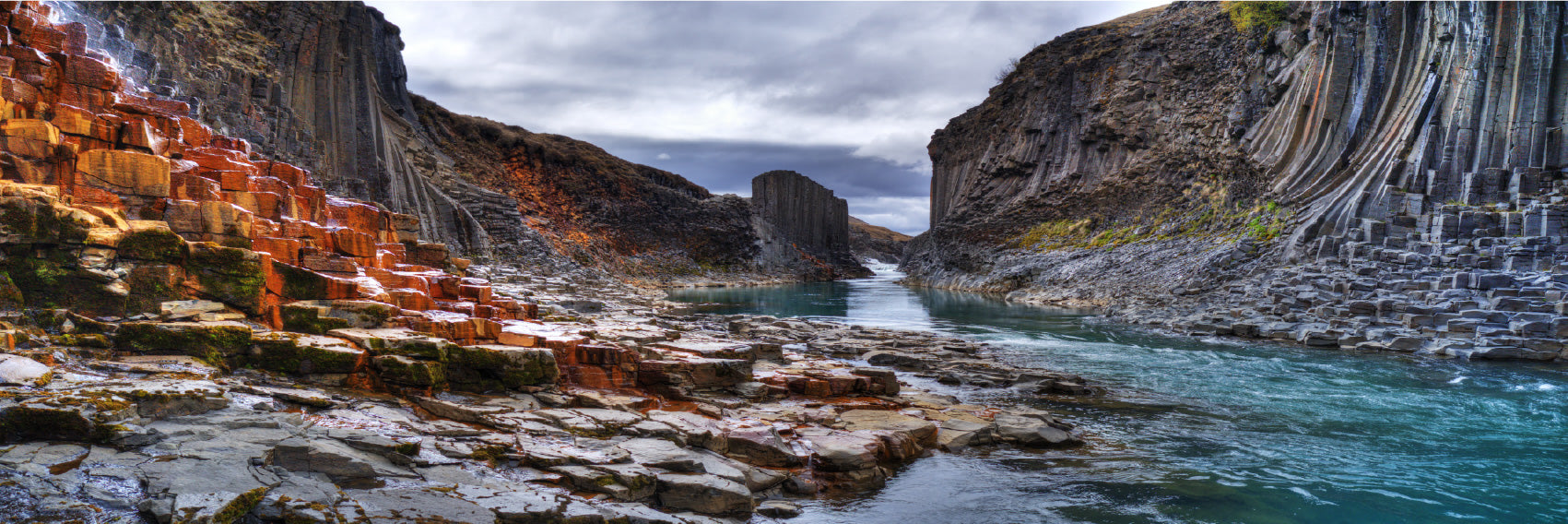 Panoramic Canvas Studlagil Basalt Scenery Photograph High Quality 100% Australian Made Wall Canvas Print Ready to Hang