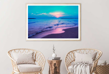 Blue Pink Sunrise on Beach View Photograph Home Decor Premium Quality Poster Print Choose Your Sizes