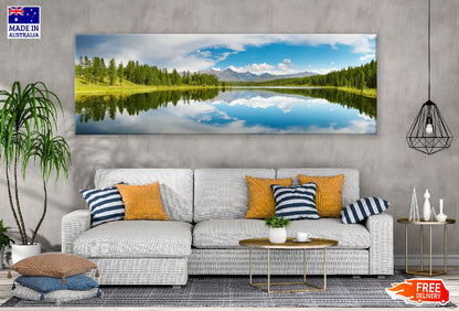 Panoramic Canvas Forest & Sky on Lake View Photograph High Quality 100% Australian Made Wall Canvas Print Ready to Hang
