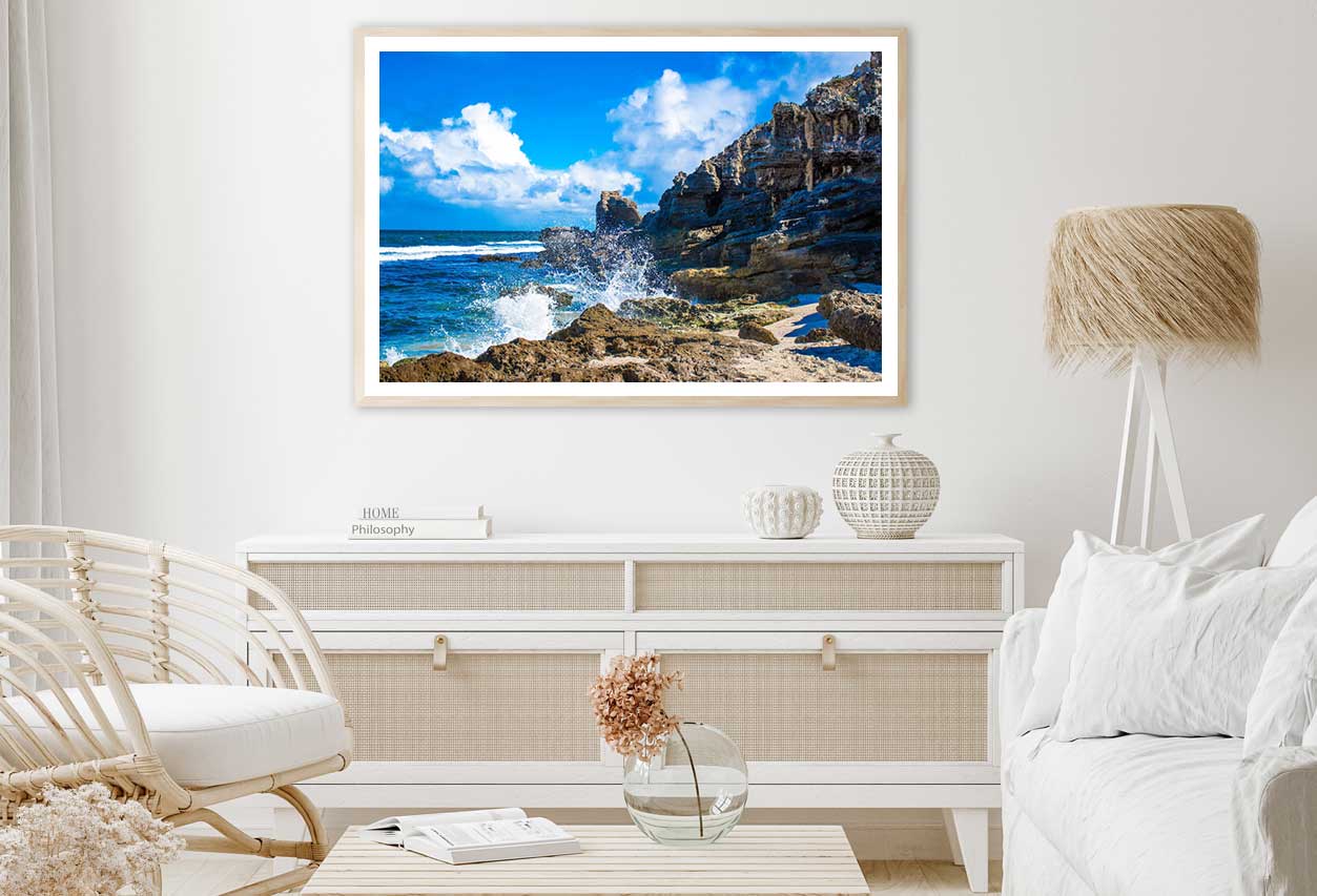 Waves on Rocks Sea Blue Sky View Photograph Home Decor Premium Quality Poster Print Choose Your Sizes