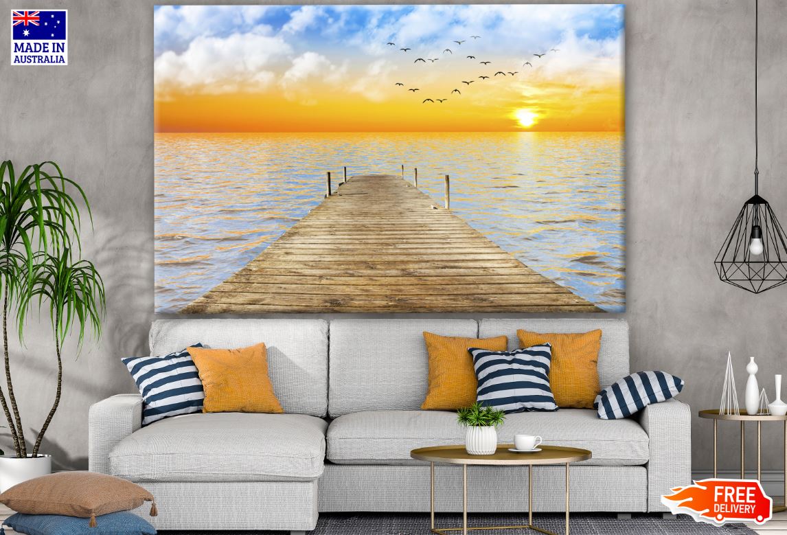 Wooden Pier Over Beach at Sunset Photograph Print 100% Australian Made