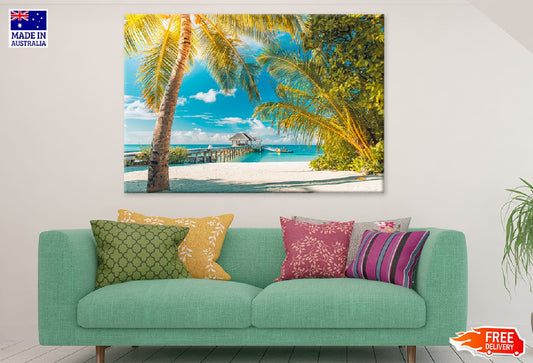 Palm Trees on Sunny Seashore View Print 100% Australian Made