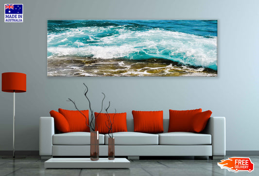 Panoramic Canvas Sea Blue Waves View Photograph High Quality 100% Australian Made Wall Canvas Print Ready to Hang