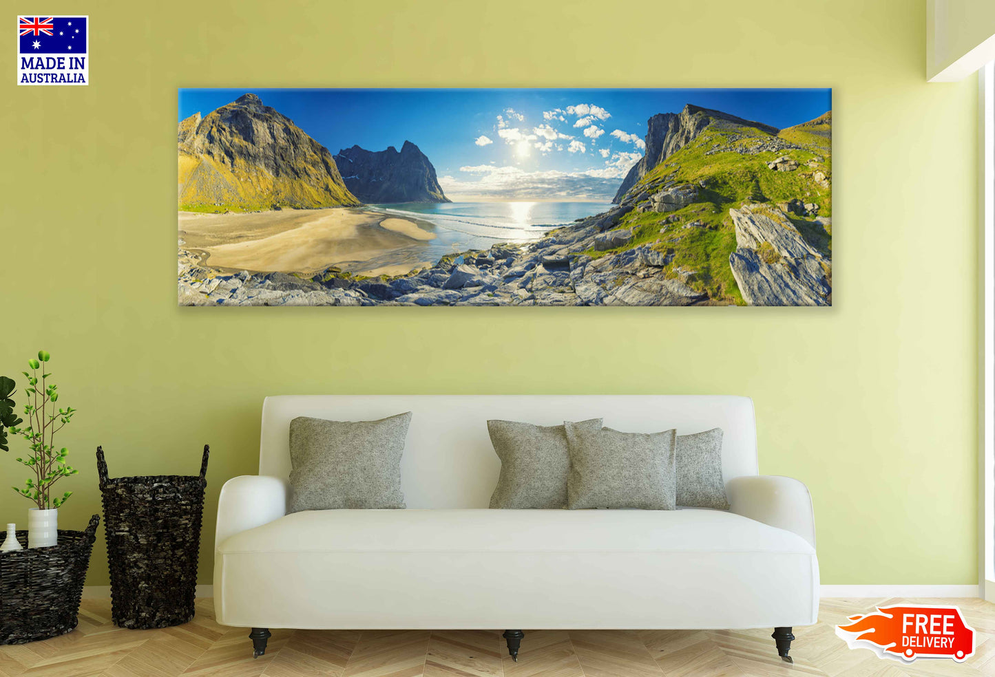 Panoramic Canvas Mountains & Sea Sky View Photograph High Quality 100% Australian Made Wall Canvas Print Ready to Hang