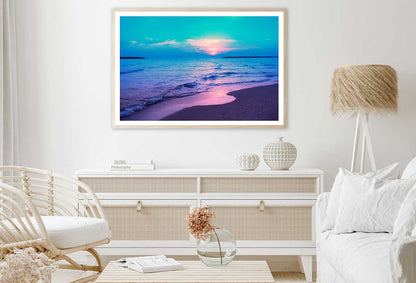 Blue Pink Sunrise on Beach View Photograph Home Decor Premium Quality Poster Print Choose Your Sizes