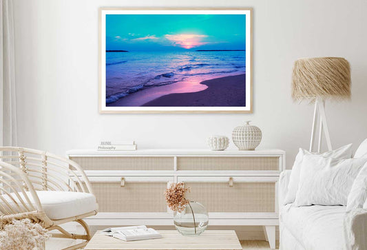 Blue Pink Sunrise on Beach View Photograph Home Decor Premium Quality Poster Print Choose Your Sizes